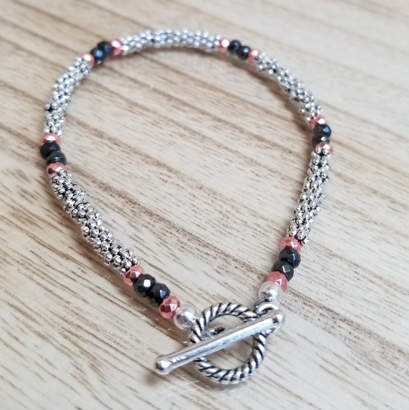 Rose Gold Faceted Hematite Beaded Bracelet - Picture 4 of 6